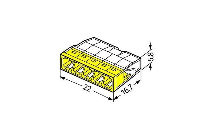 Gnybtas paskirstymo dėžutei 5x0.5-2.5mm2 Cu/Al monolitiniam laidui geltonas 2273 - WAGO
