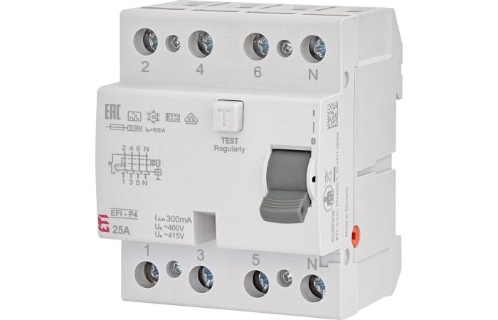 Relė srovės nuotėkio RCCB 4P 25A 30mA AC-tipas EFI6-P4 AC 25/0.03 - ETI