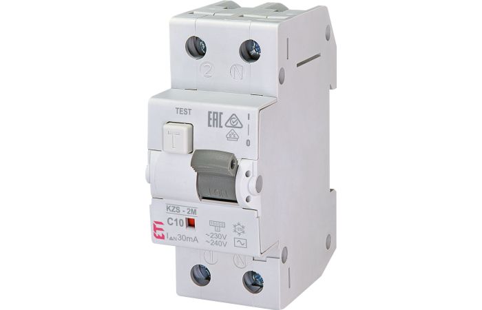 Relė srovės nuotėkio RCBO 2P 10A C 30mA AC-tipas su automatu 10kA KZS-2M AC C10/0.03 - ETI