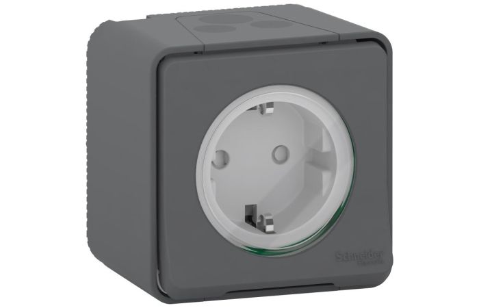 Lizdas v/t SCHUKO su dangteliu IP55 su apsauga nuo vaikų antracito spalvos 16A 250V Mureva Styl - SCHNEIDER ELECTRIC