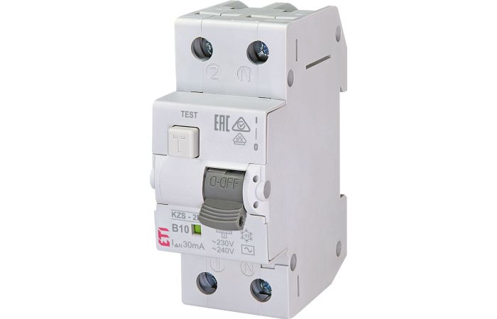 Relė srovės nuotėkio RCBO 2P 10A B 30mA AC-tipas su automatu 10kA KZS-2M AC B10/0.03 - ETI