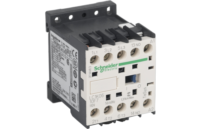 Kontaktorius 3P 2.2kW 110V AC 1no LC1K TeSys - SCHNEIDER ELECTRIC